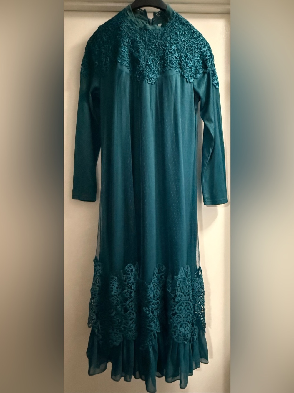 Dainty Jewells Teal Lace-Trim Maxi Dress